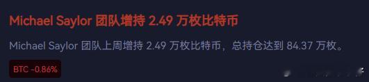 微策略上周吃了24900枚大饼，买入价均80985刀。总持仓达到84.37万枚 