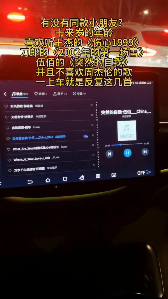 有没有同款小朋友？十来岁的年龄喜欢听王杰的《伤心1999》、刀郎的《2002年的
