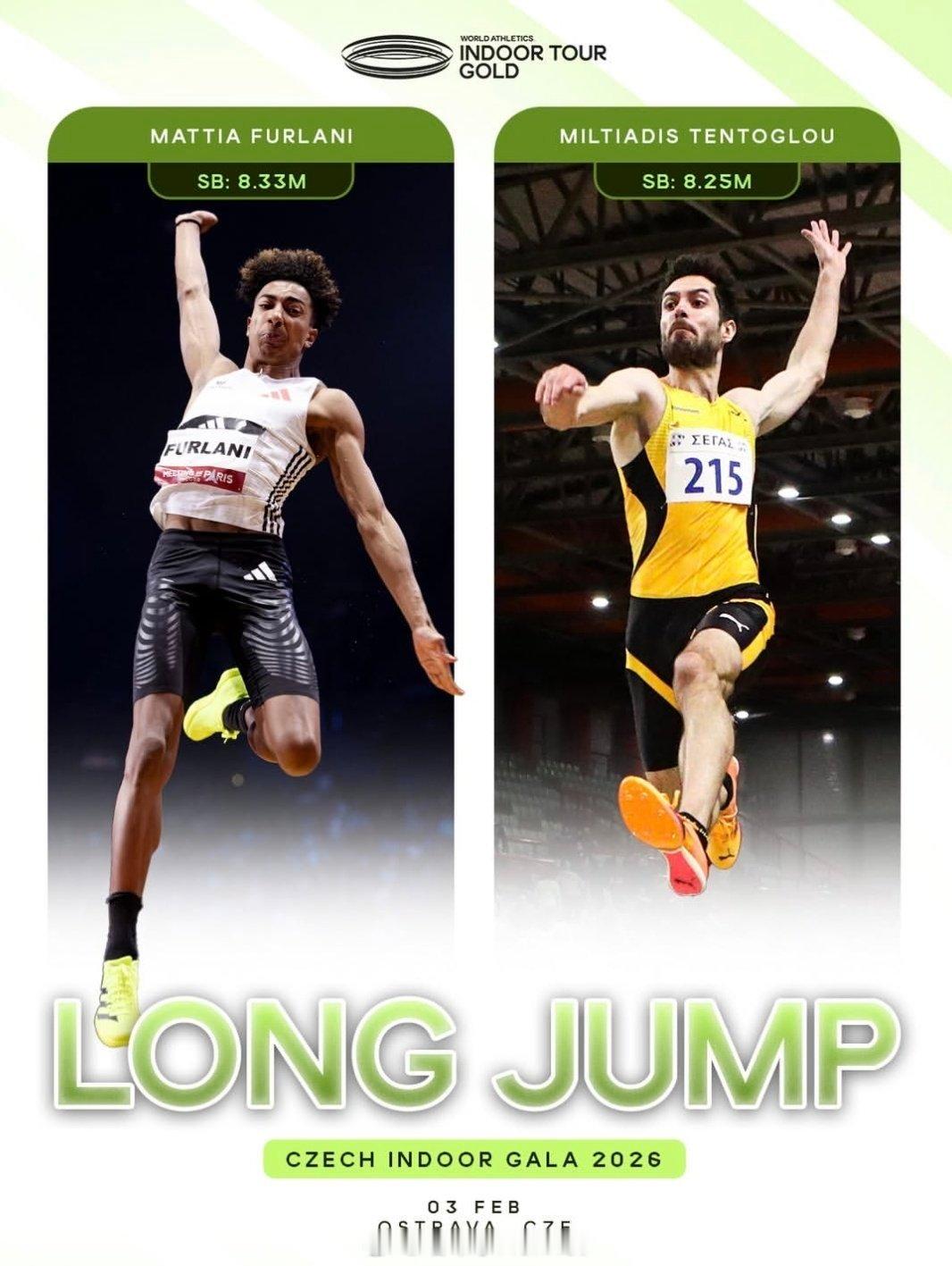 2026室内巡回赛 金标赛事第三站-俄斯特拉发，捷克室内田径精英赛。北京时间3日