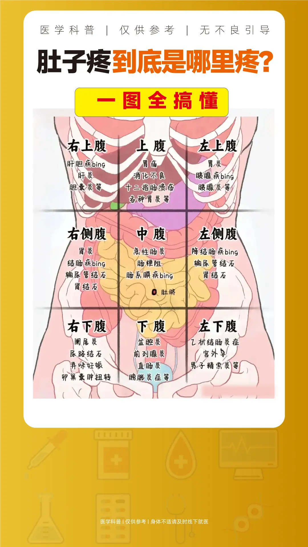肚子痛?胃痛?1分钟搞懂肚子痛是哪里痛。