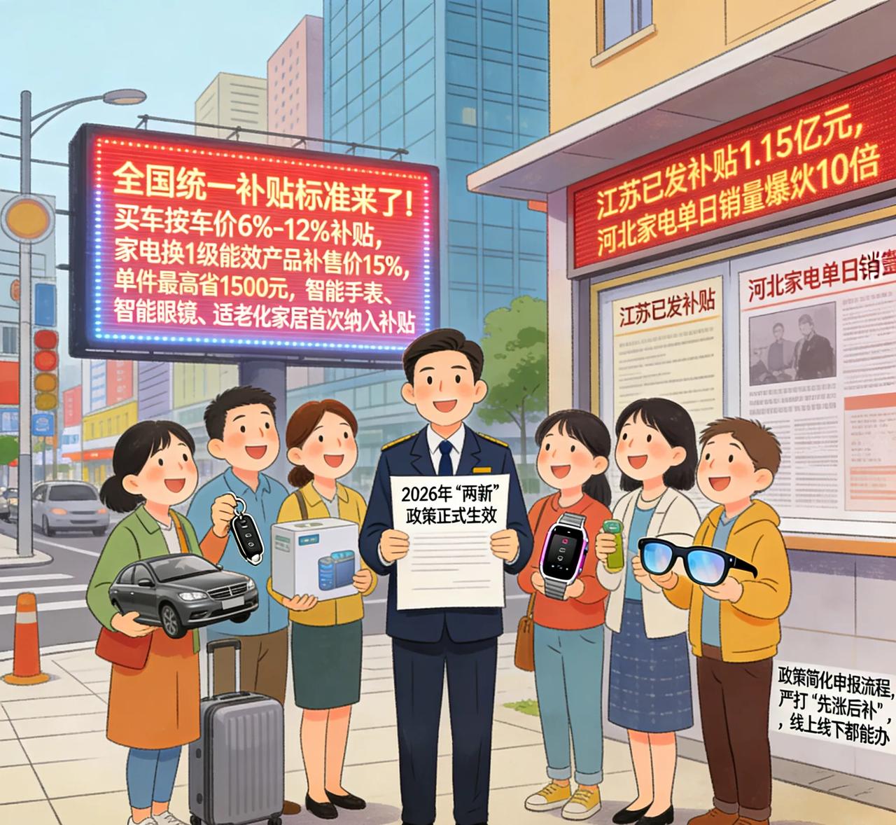 2026“两新”政策落地！买车换家电最高补贴15%，消费市场已燃
 
2026年