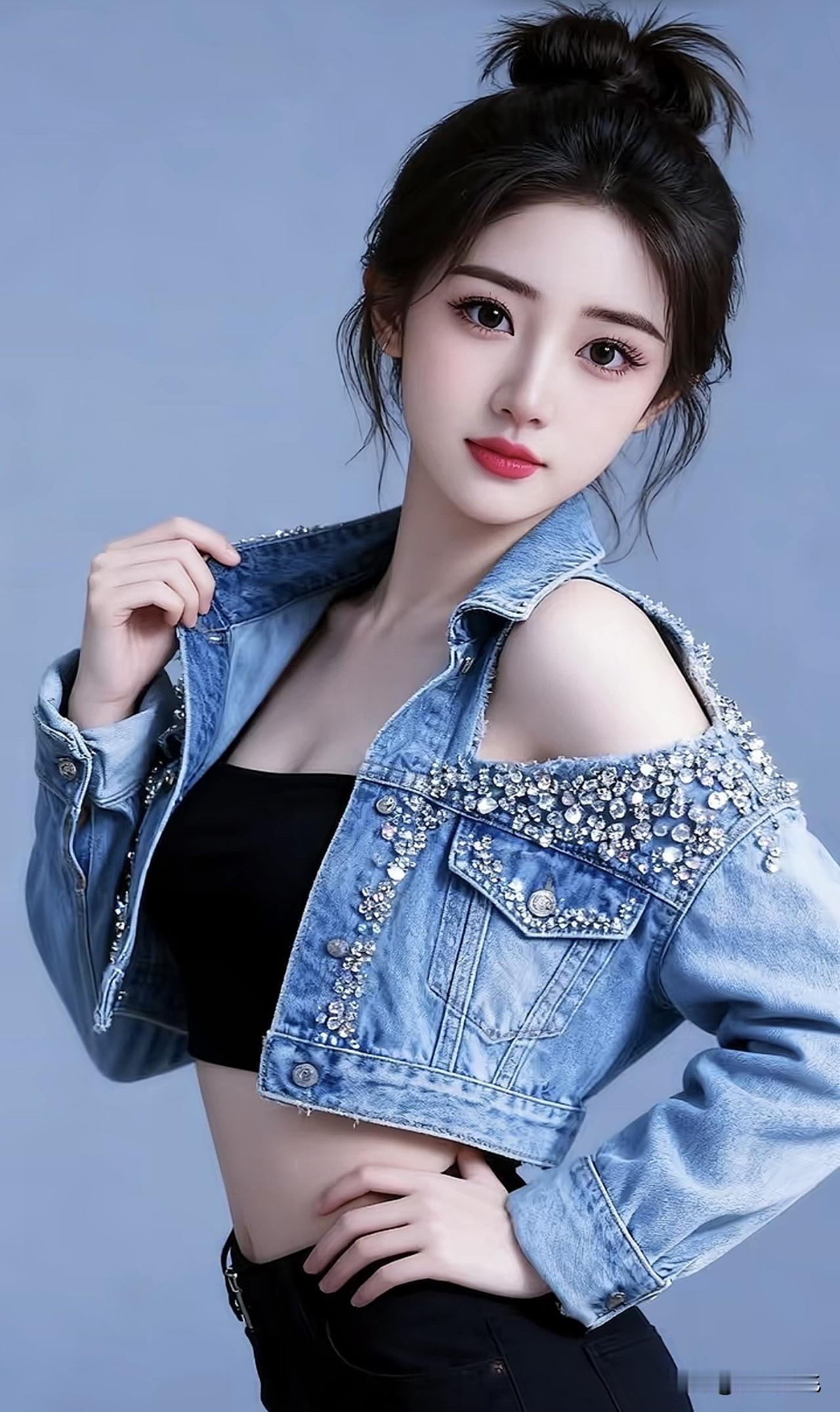甜美少女风，牛仔夹克搭配黑色背心，时尚又可爱！💕✨甜酷牛仔穿搭 马甲牛仔穿搭 