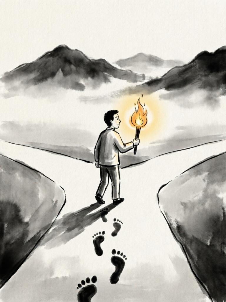 路是选择与行走的交织。起点由选择锚定，方向因决心明晰，但真正的道路需在泥泞中踏出
