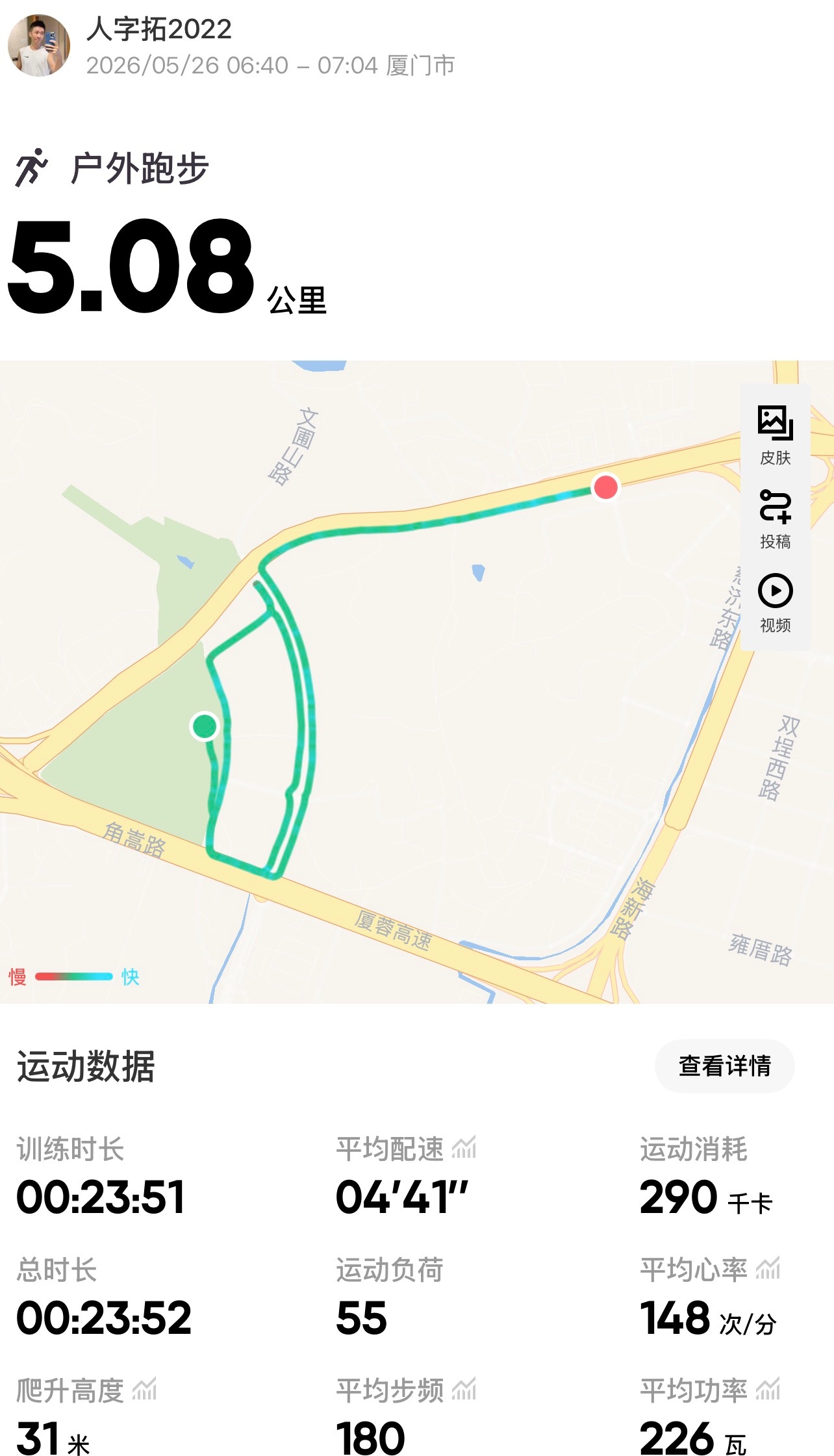 跑步即刻开跑 724定了5点半的早起闹钟，准时爬起来啦～临出门才发现手表已经没电
