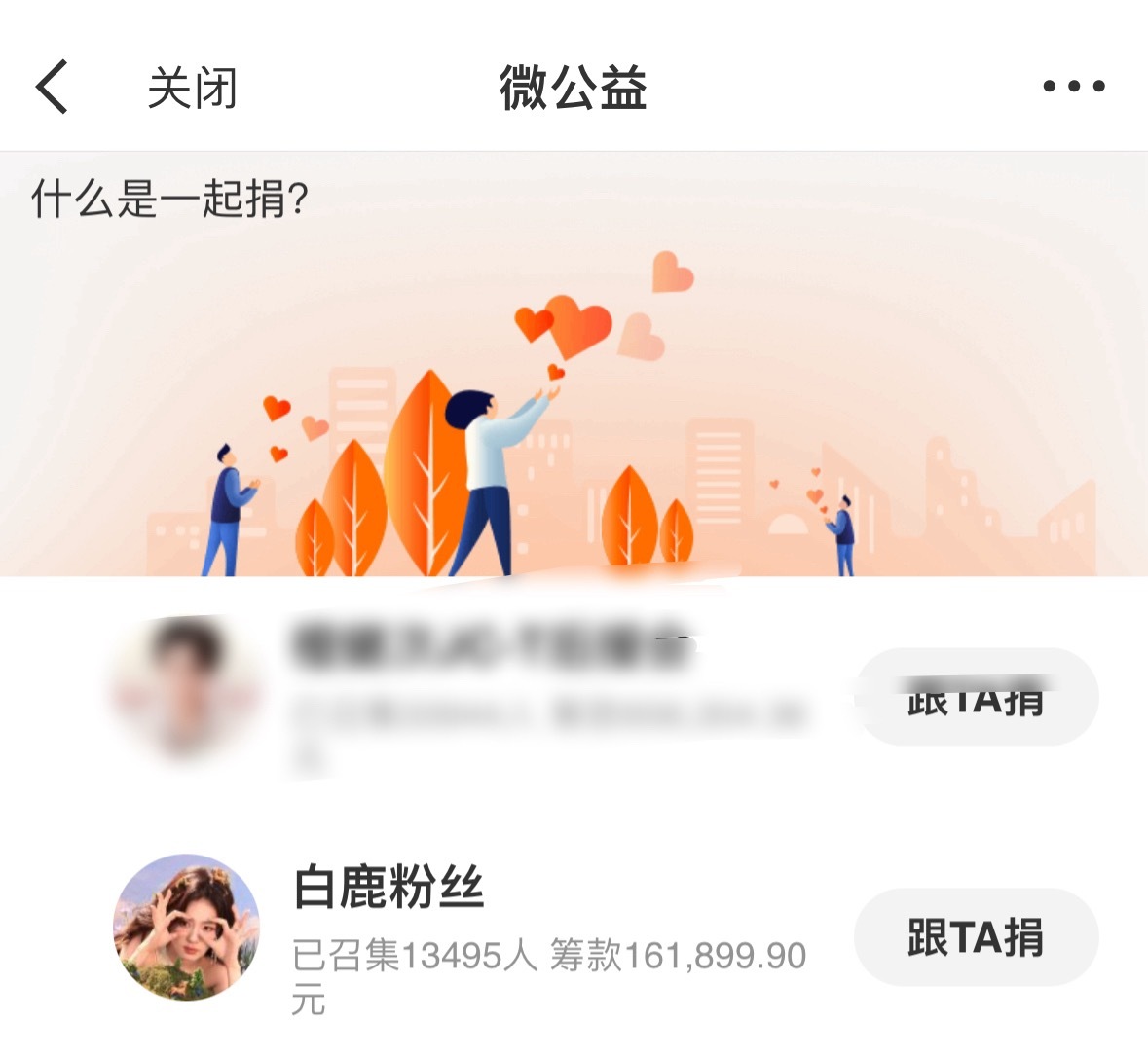 白鹿粉丝驰援广西由白鹿散粉自行发起的驰援广西水灾的微公益“一起捐”已经达到16w