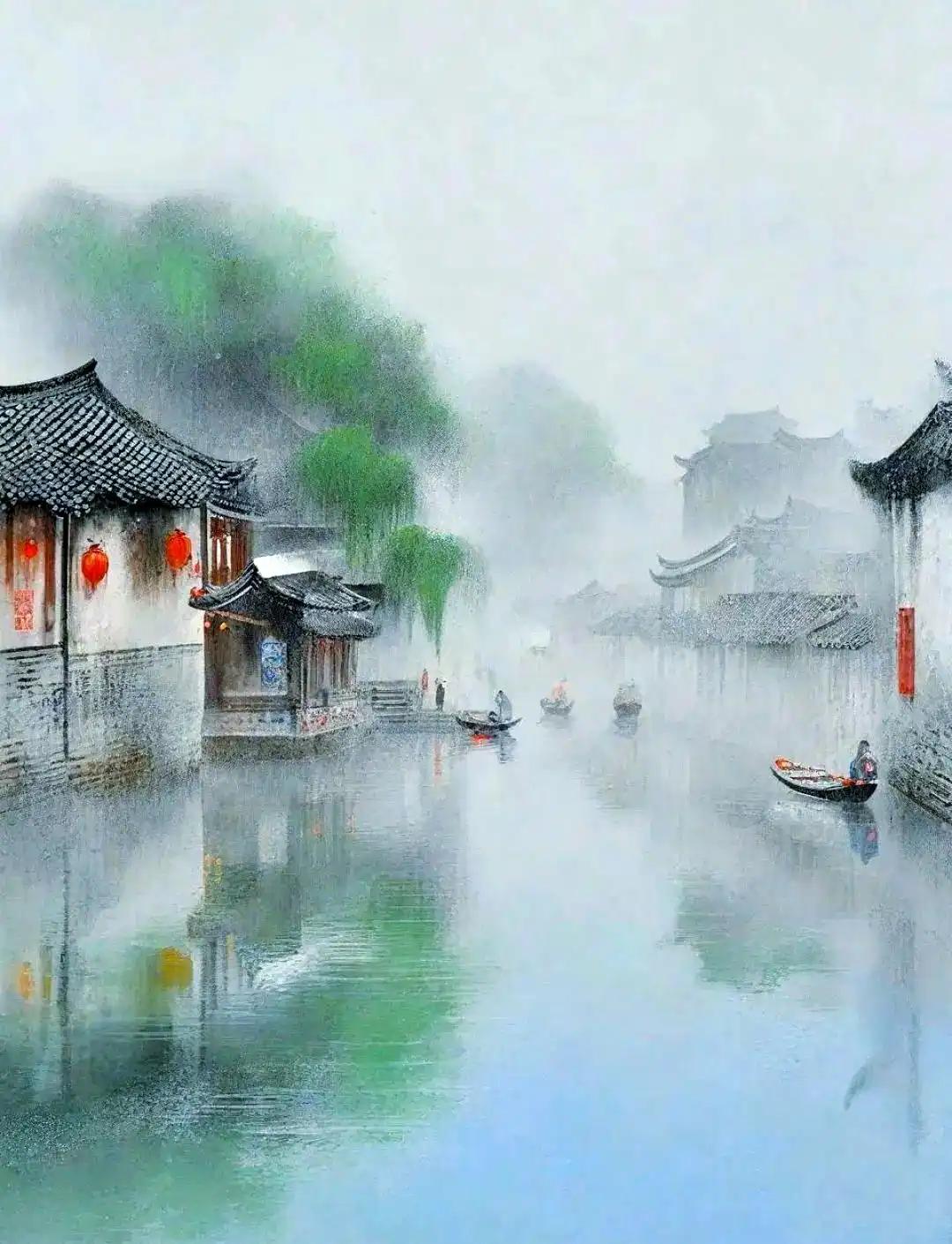 原句尾字平韵不宜作上联。
 上联：若隐若现若烟雨；

（题图来自网络）