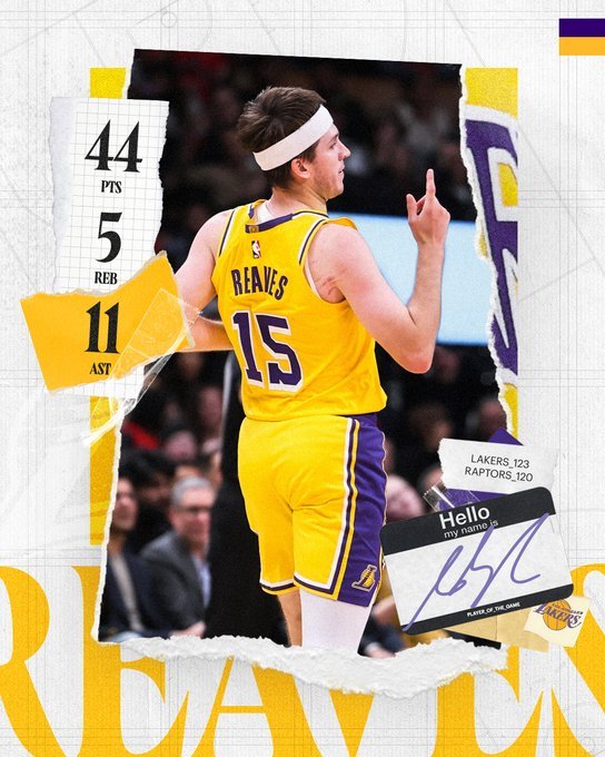 洛杉矶湖人 里夫斯-我的评分：今天必须200分拉满，21投13中超高效得到44分