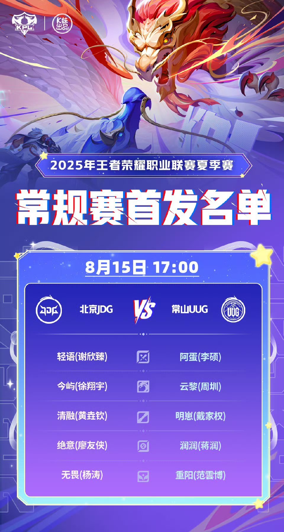 2025KPL夏季赛今日首发名单 ​​​