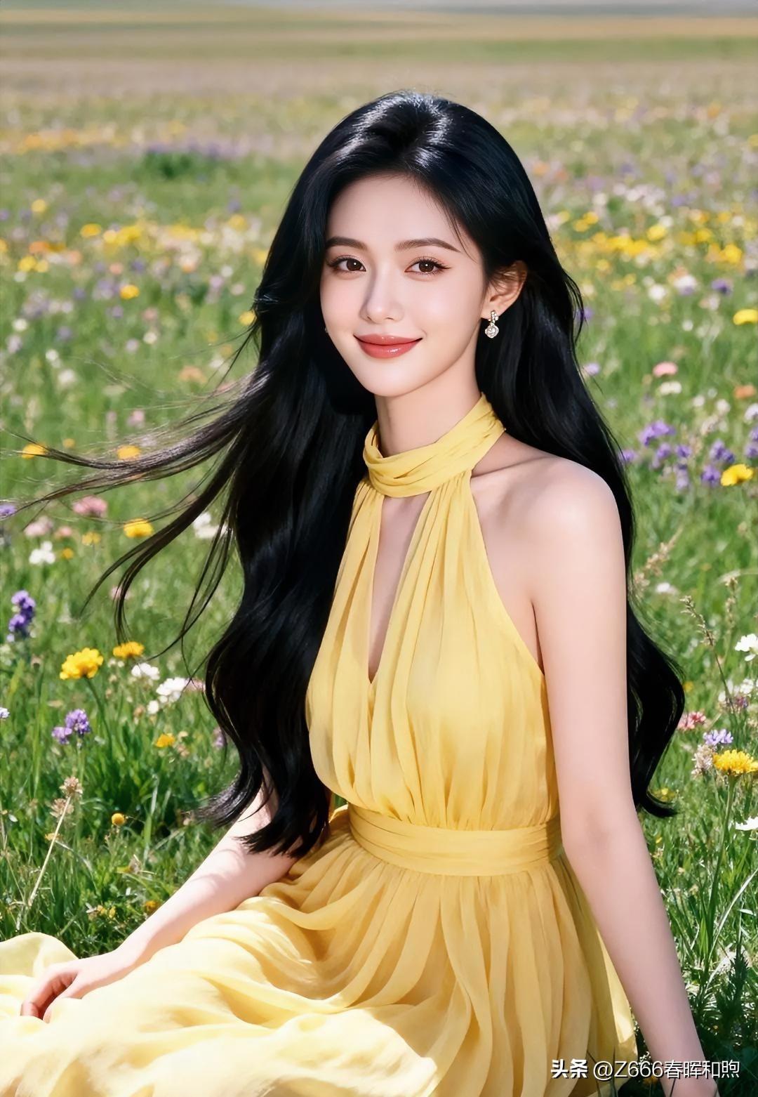 《黄花风里笑春深》

金裙曳地，发随风扬。

花海拥怀，笑靥如阳，明媚了整个春光