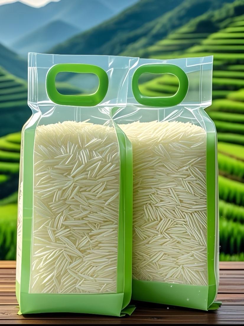 在广袤大地的温暖怀抱中，长粒猫牙米静静扎根，贪婪地吸纳着日月的璀璨精华...