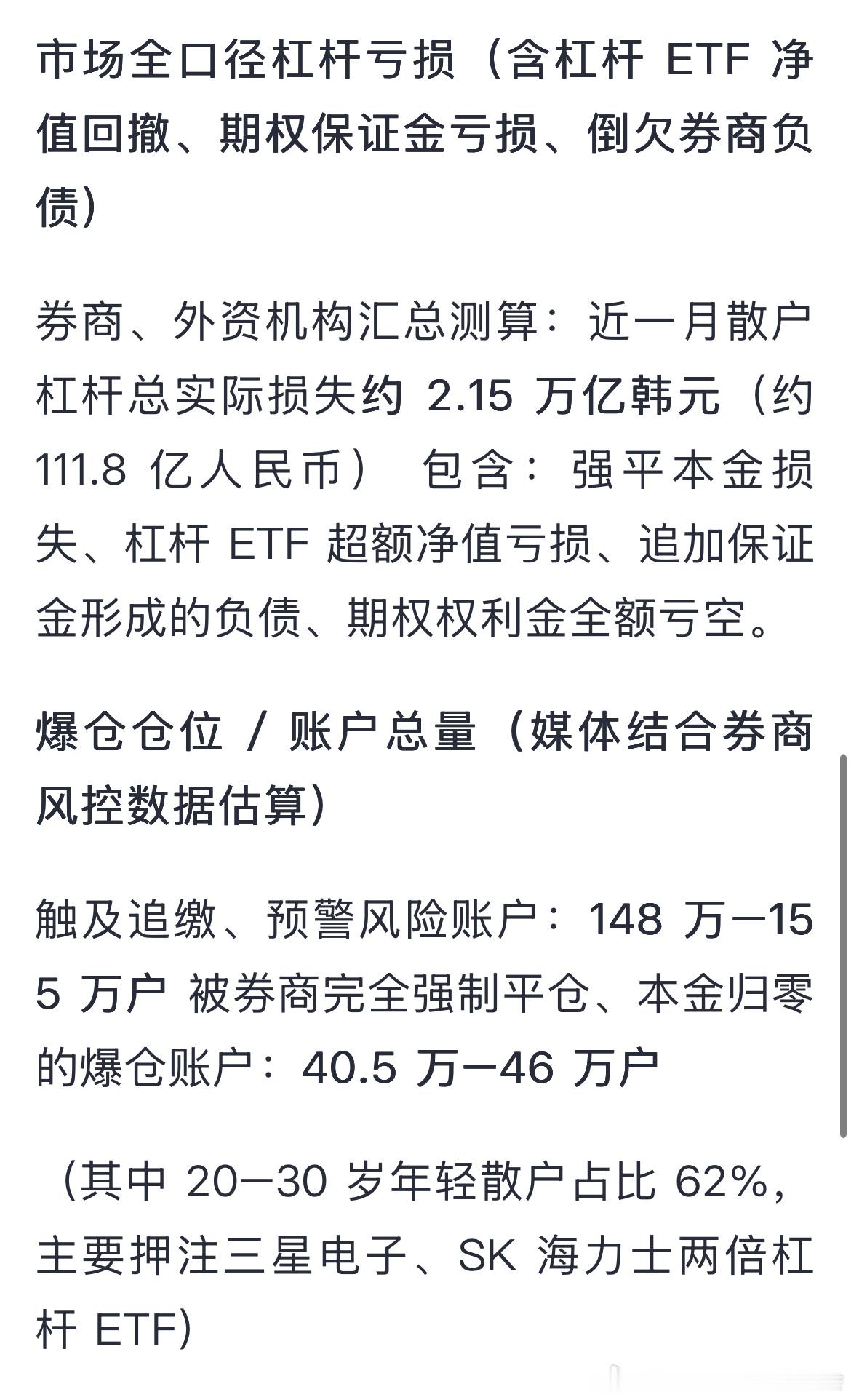 韩国才多少人，这么多人本金清零，股市永远是个吃人不吐骨头的地方，普通选手不建议借