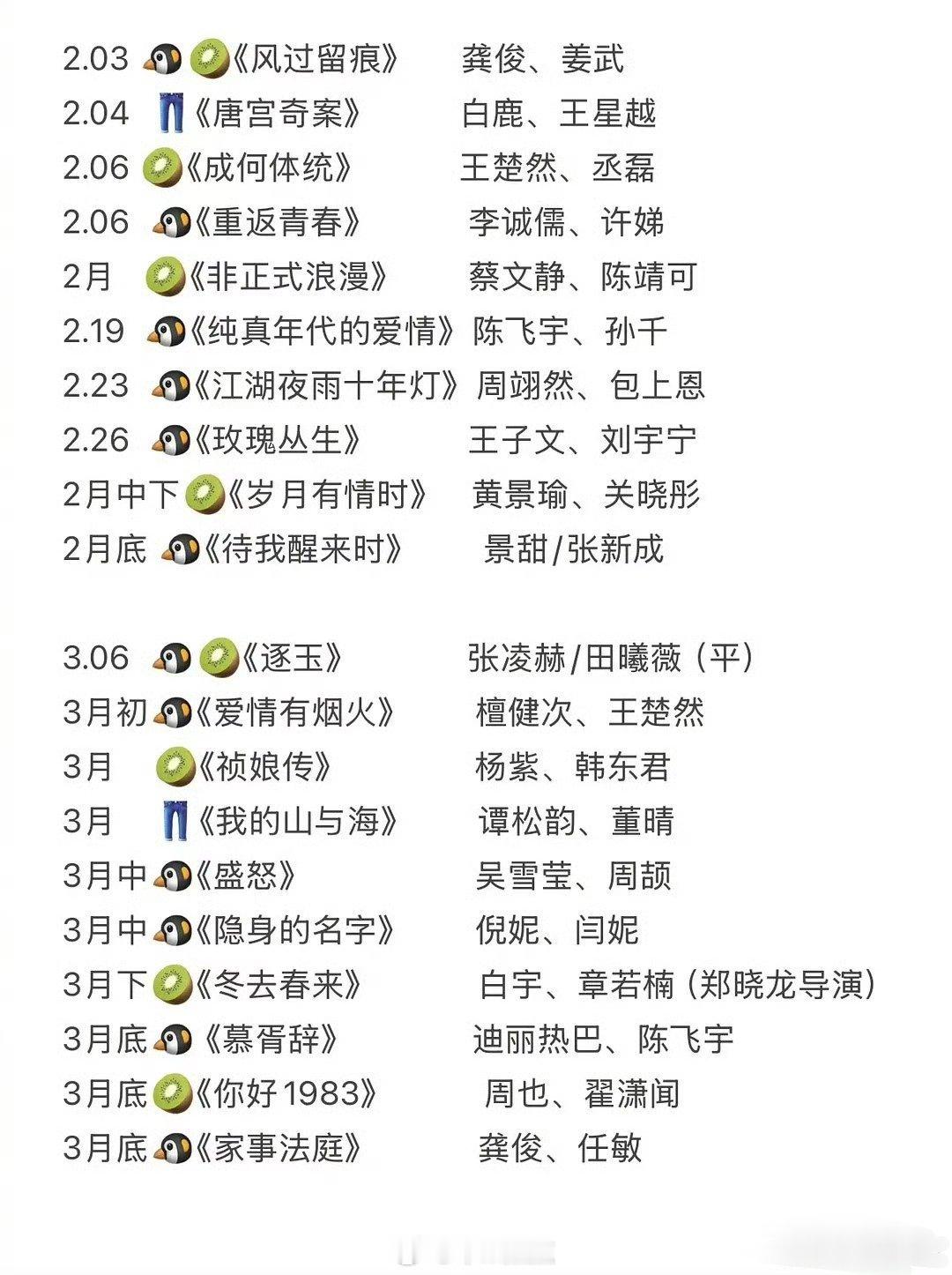 二月三月电视剧排播🍉  