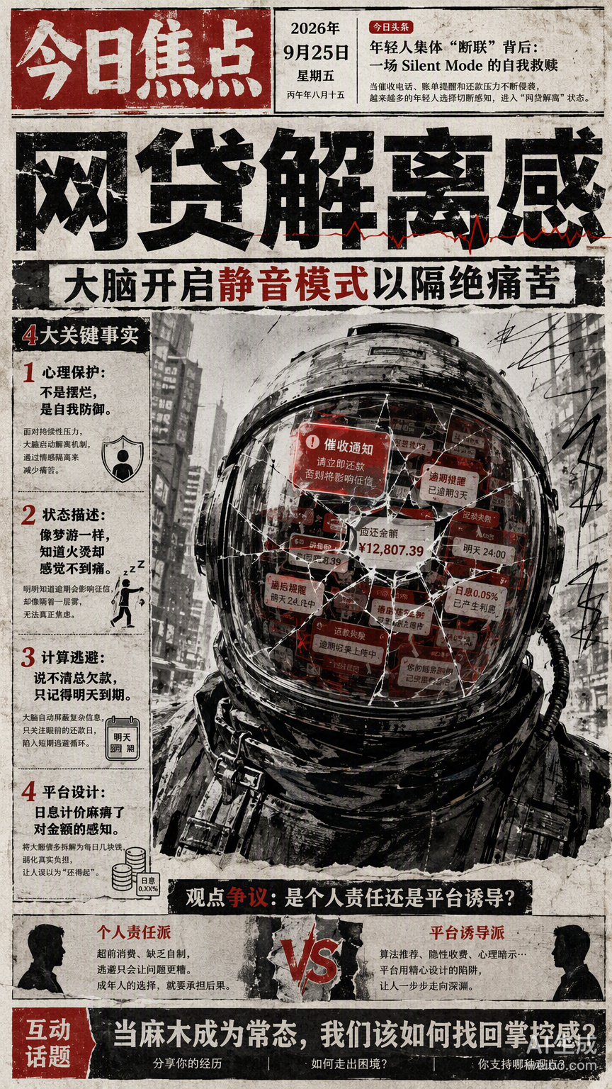 “还不起网贷的人有种解离感”登上热搜，这种状态并非摆烂，而是大脑在面临无法承受的