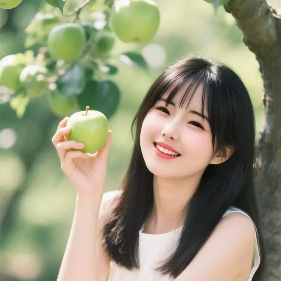 阳光明媚，苹果甜美，少女笑靥如花🌞🍎😊甜到心里的苹果 苹果少女照 苹果少女