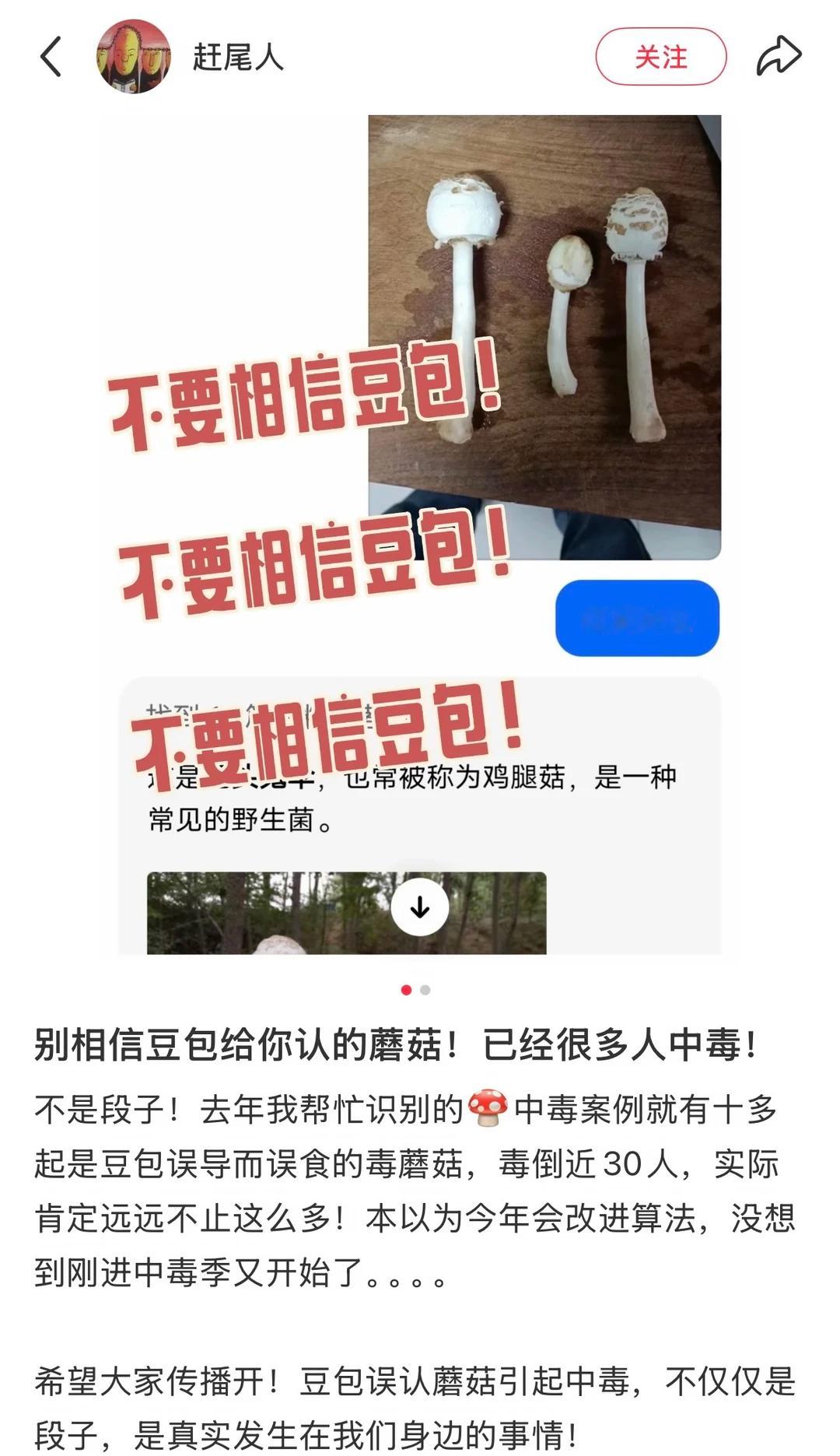 救命🆘豆包这波“蘑菇门”真是给全网上了一课！广东一用户信了AI识别把毒蘑菇当“