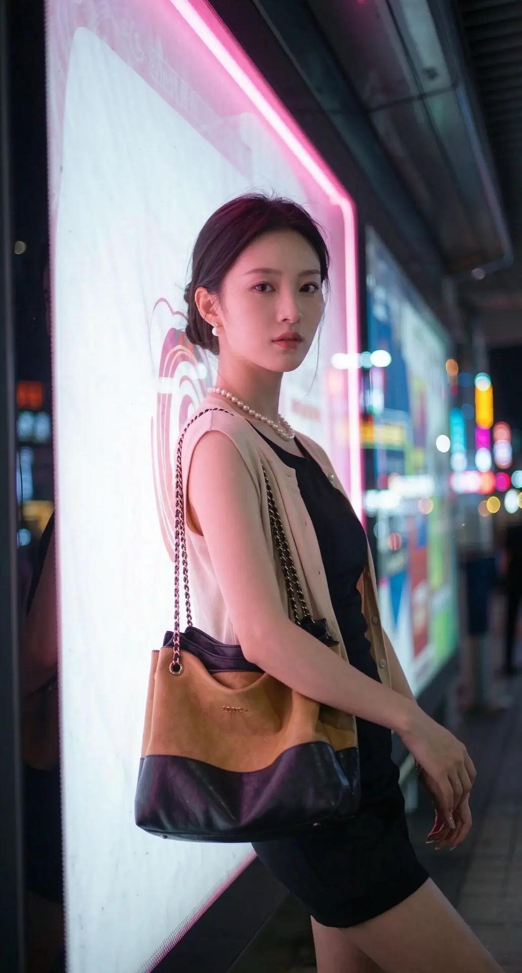 灯火通明的夜晚，一个冷白皮肤的佳人，孤独的走在大街上。女人真正的美是什么样的？夜
