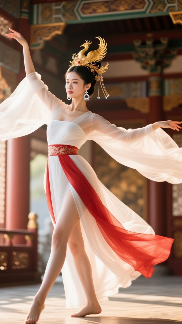 古典舞姿，翩翩起舞，红白相间，惊艳绝伦！