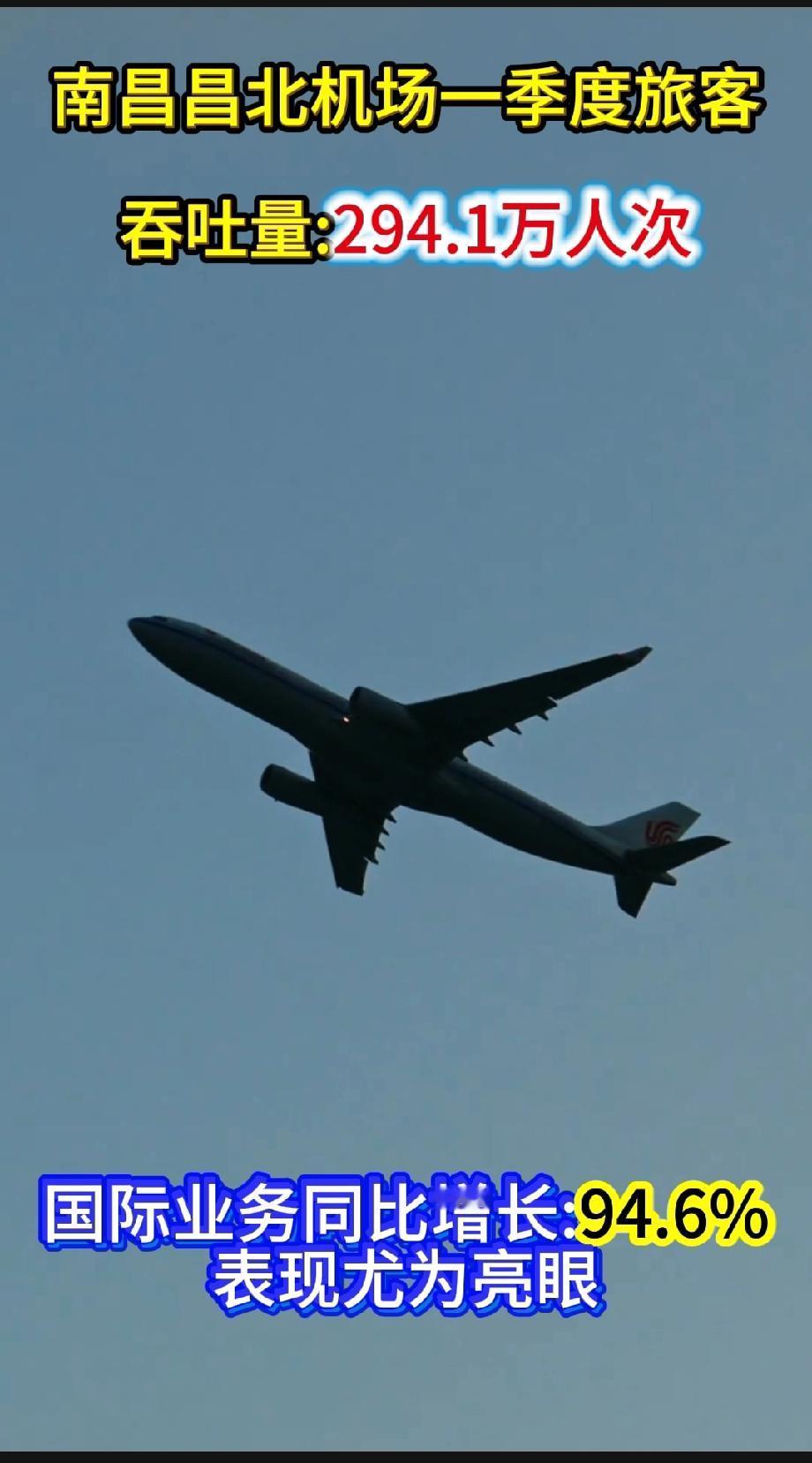 昌北机场一季度旅客吞吐量294.1万人次
国际业务同比增长94.6%，表现尤为亮