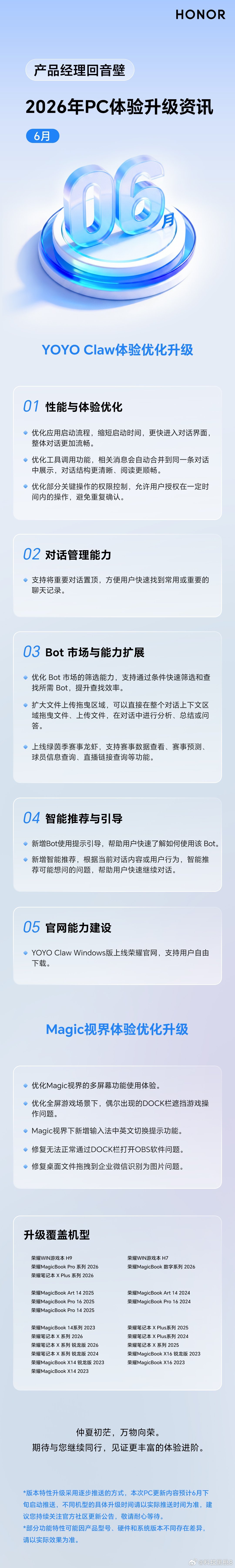 荣耀MagicOSMagicOS月月新世界杯六月荣耀全设备同步焕新，手机平板之外