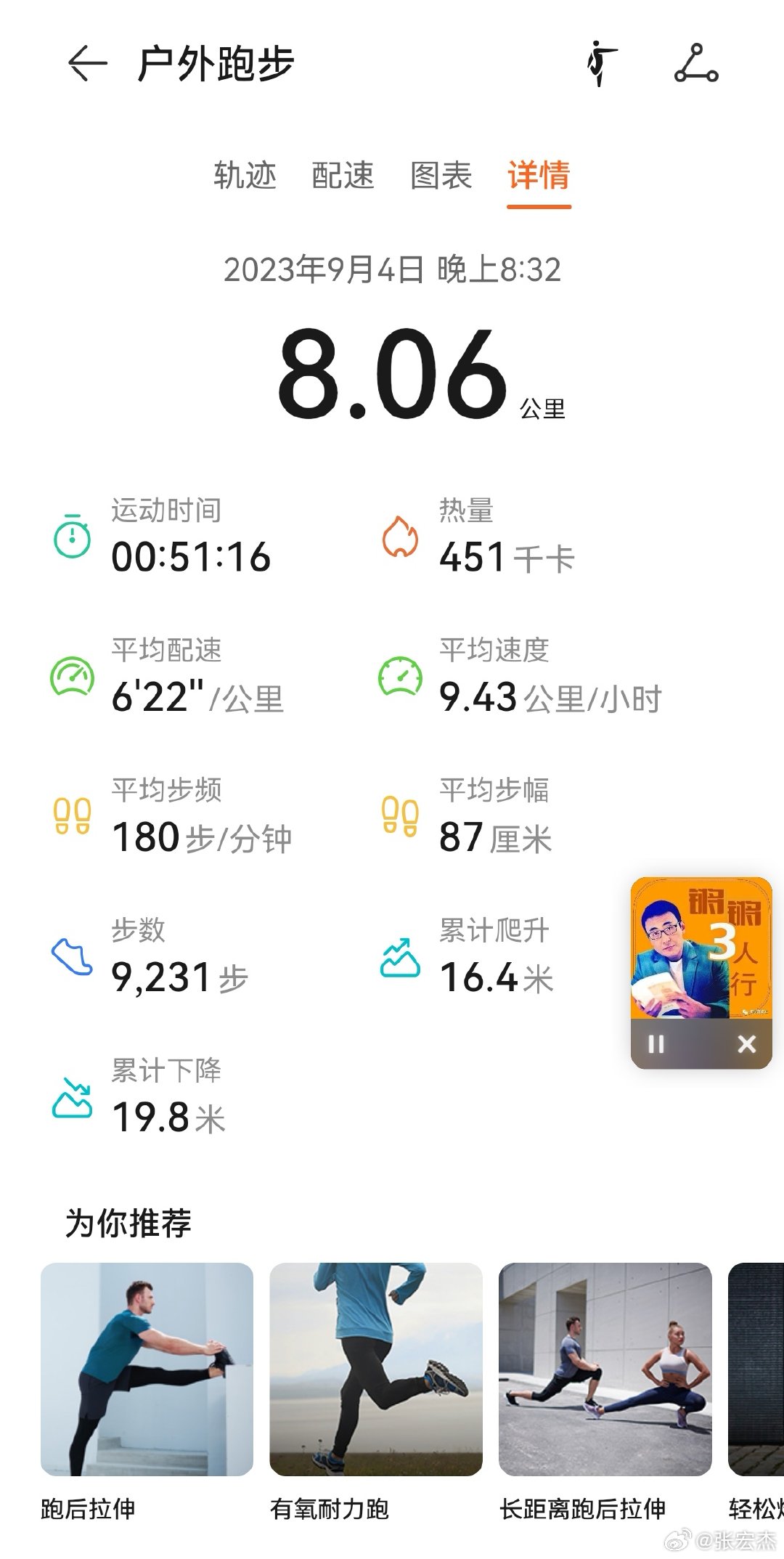以非常舒服的速度跑了8公里。 ​​​