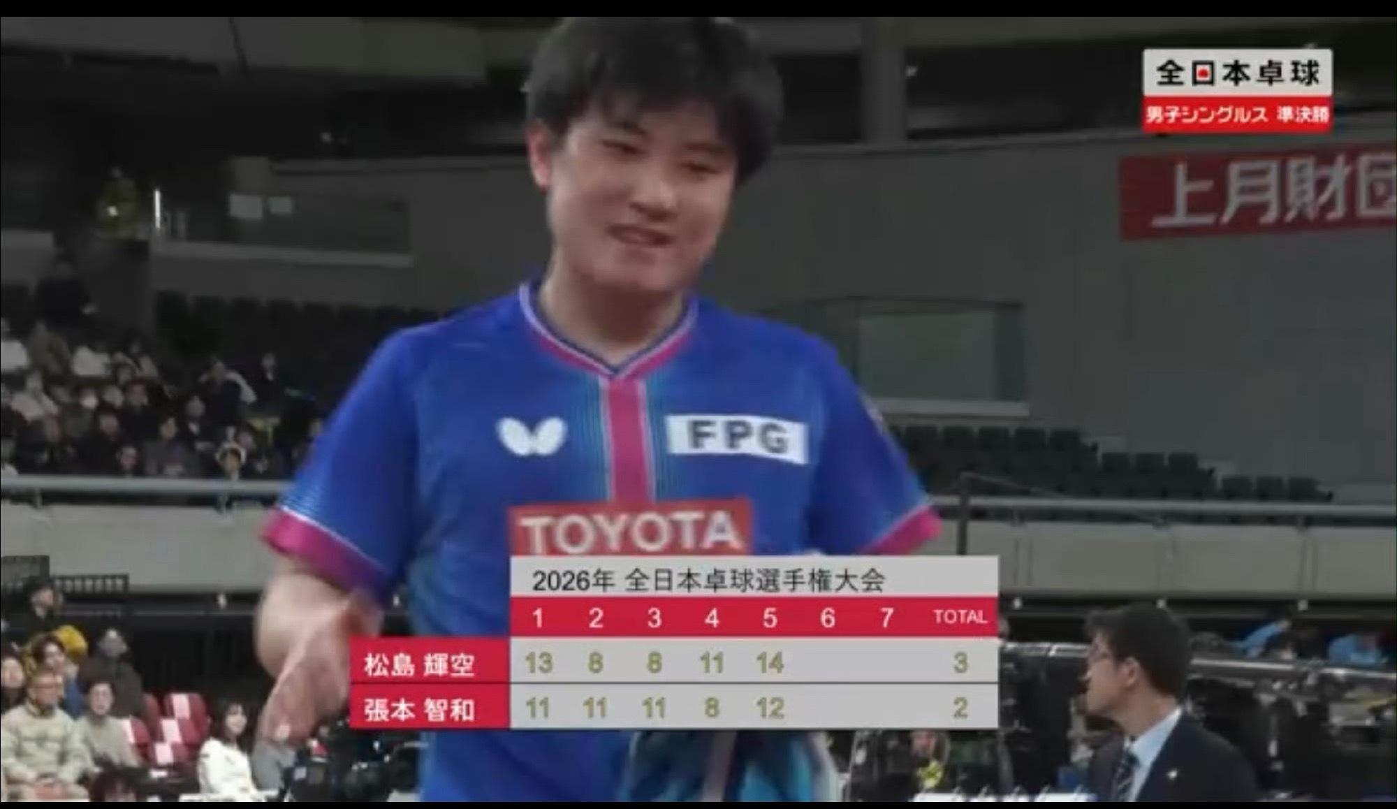 张本智和2-3松岛辉空灯子赢了（我睡了一觉） 