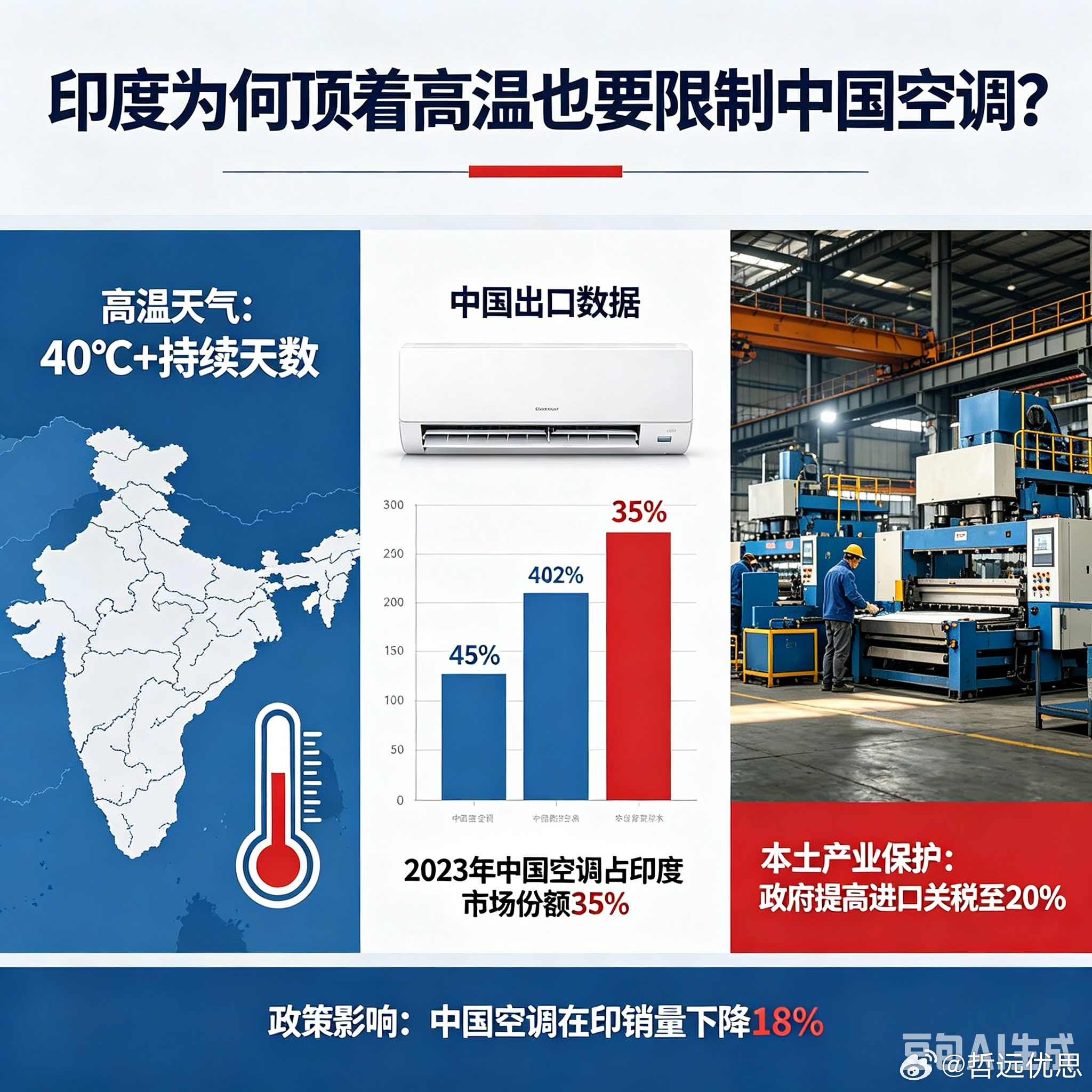 印度顶着50℃高温也要限制中国空调50℃热浪席卷印度，民众热到崩溃，政府却在“卡