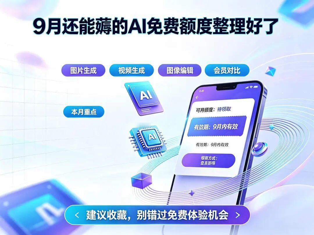 9月还能薅的AI免费额度，按截止日排好了
 今年的AI免费玩法和去年不一样了。早