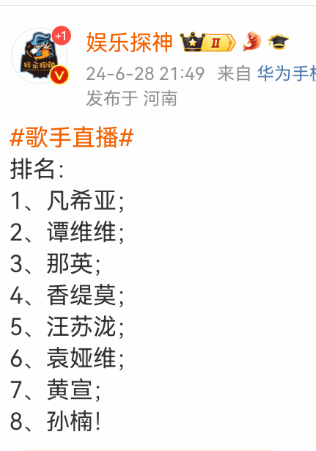 #歌手排名#孙楠第五名，名次高了！太低可能孙楠会退赛，所以节目组哄着孙楠？ ​​