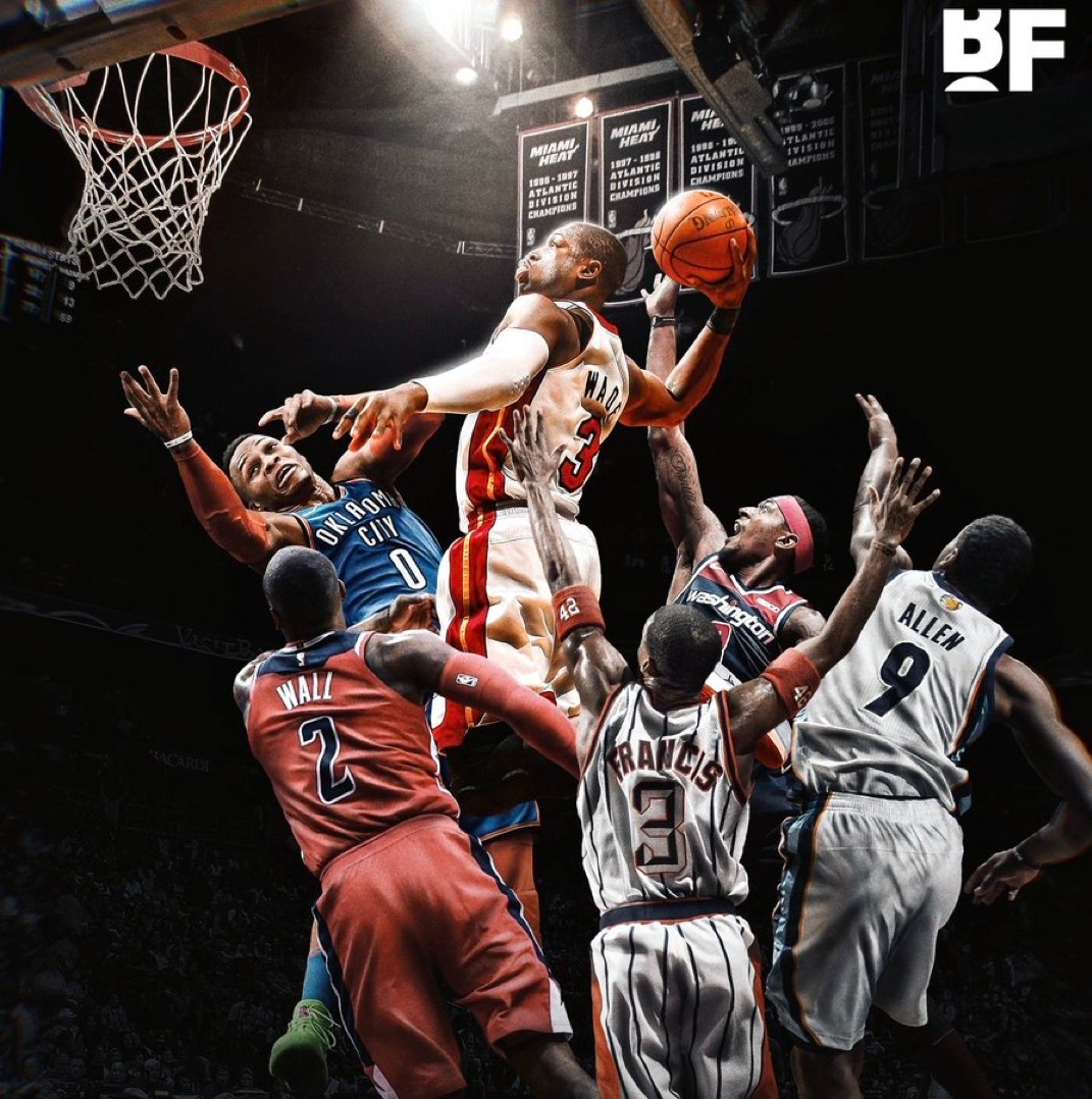 NBA历史上身高6英尺4英寸及以下球员的扣篮次数最多：德维恩·韦德：1098拉塞