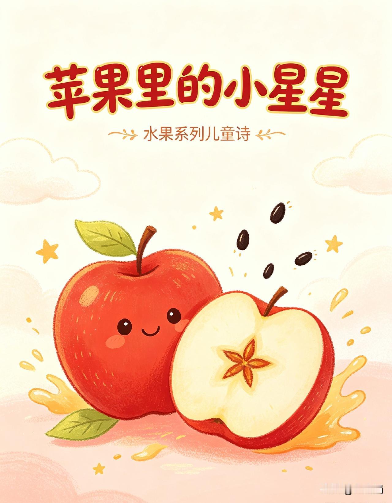 🌙✨🍎
水果系列儿童诗〈七〉
《苹果里的小星星》

红红的，圆圆的
一看就好