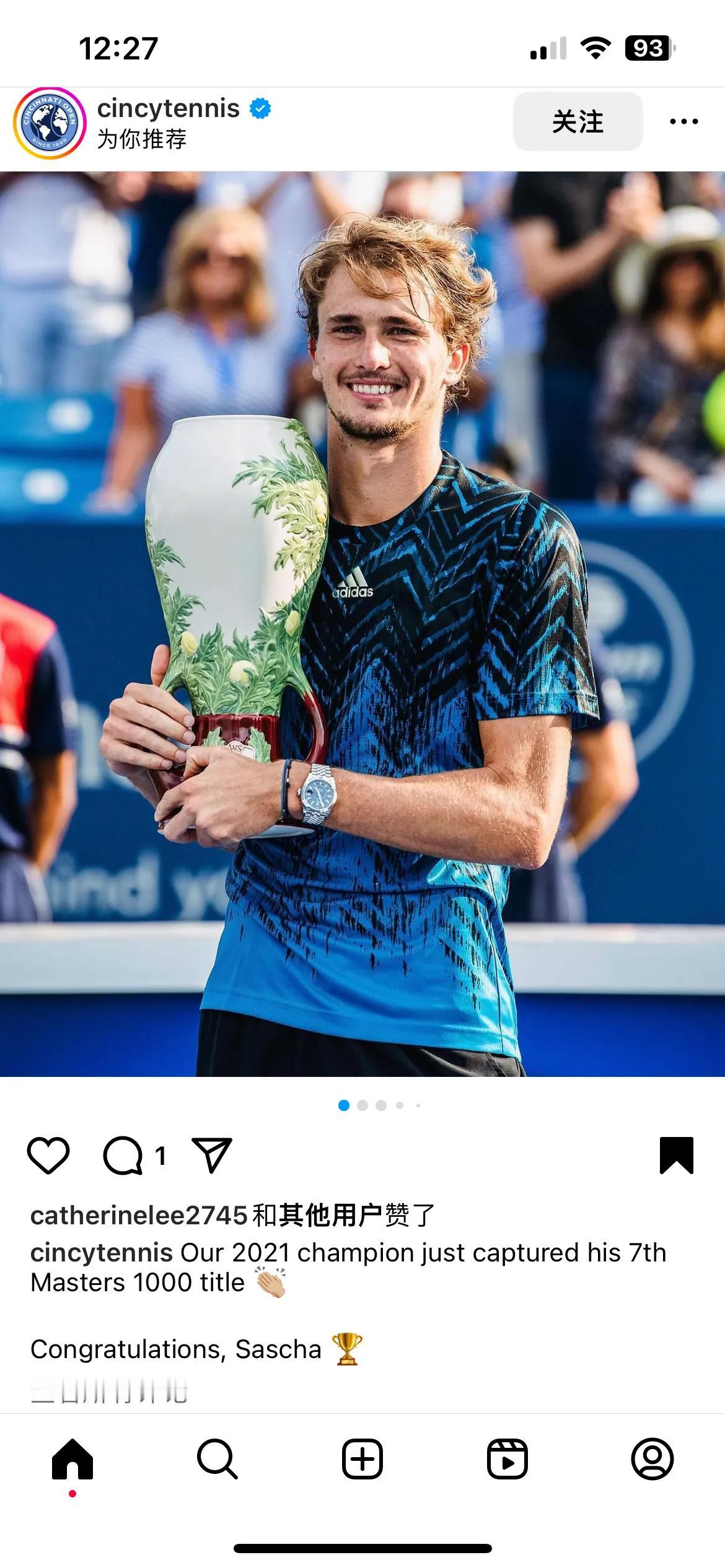 辛辛那提官方发文恭贺紫薇，“2021年辛辛那提站冠军勇夺人生第7个1000冠军[