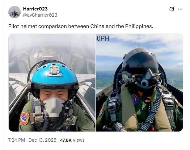 表面看起来，菲律宾空军FA-50战斗机的飞行员头盔确实比歼-15科幻一些，不过，