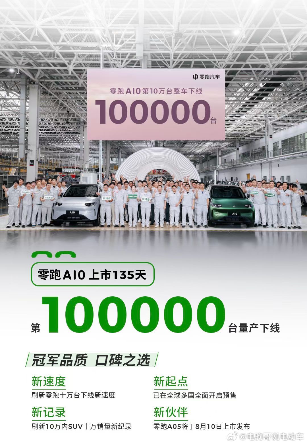 上市135天，第10万台量产下线。零跑A10又创记录了。零跑a10