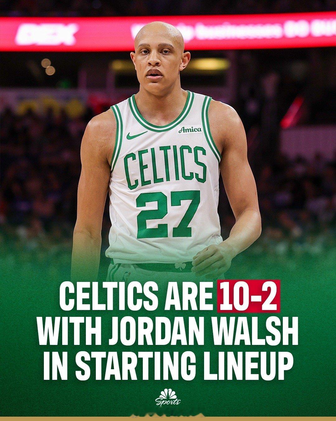 Walsh，本赛季最大的惊喜⏬️在乔丹-沃尔什进入首发阵容后，凯尔特人队取得了1
