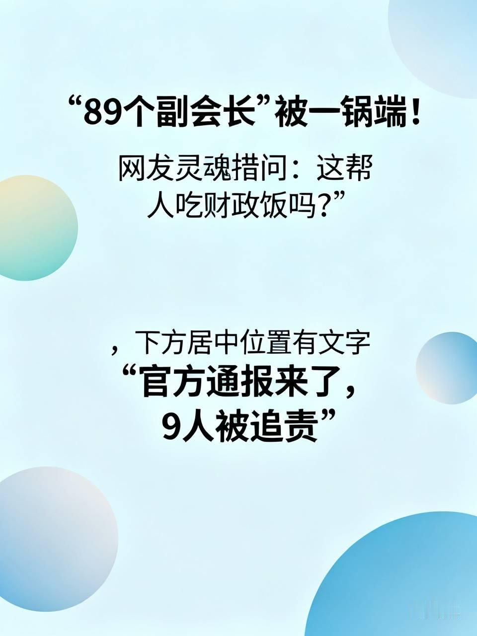 "89个副会长"被一锅端！网友灵魂拷问：这帮人吃财政饭吗？
官方通报来了，9人被