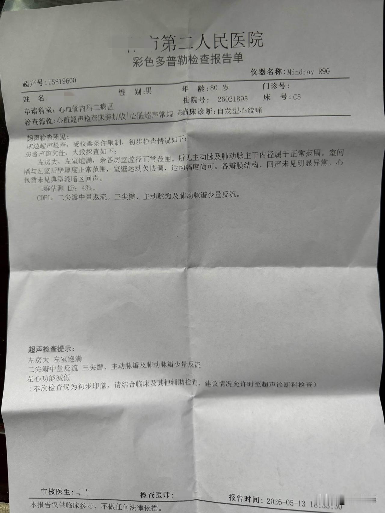 我大哥今年80岁（实为82周岁），夜间突发心绞痛！
凌晨两点多钟，被120紧急送