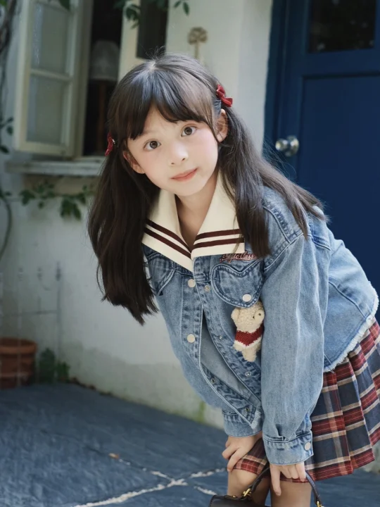 女儿穿学院风好乖！