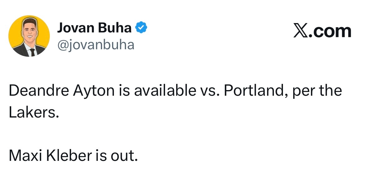 艾顿出战与开拓者的比赛，克莱伯又又不打。 ​​​