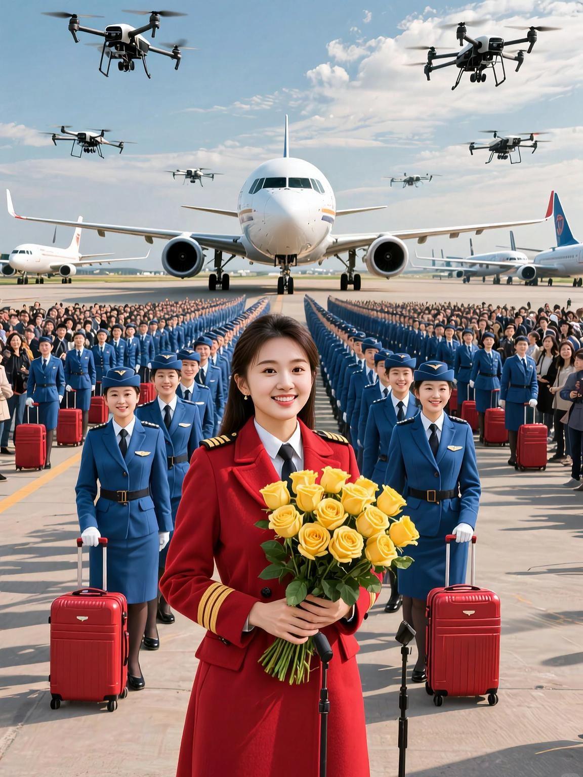 AI机场大片 抖音ai创作 追飞机的人 民航人 热爱祖国