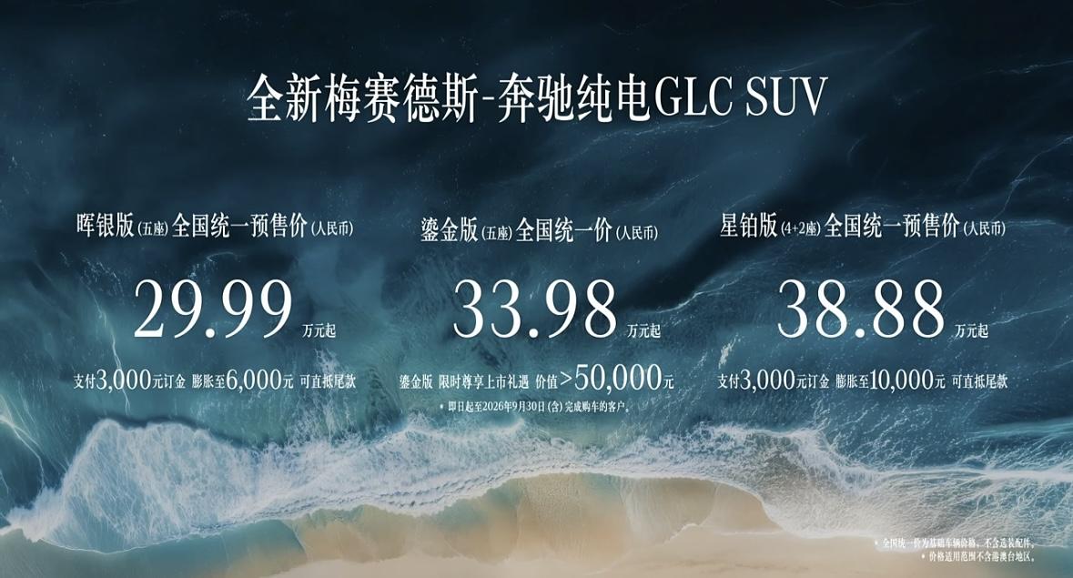 全新梅赛德斯-奔驰纯电GLC SUV预售价来了，奔驰还是奔驰，纯电奔驰三个价格