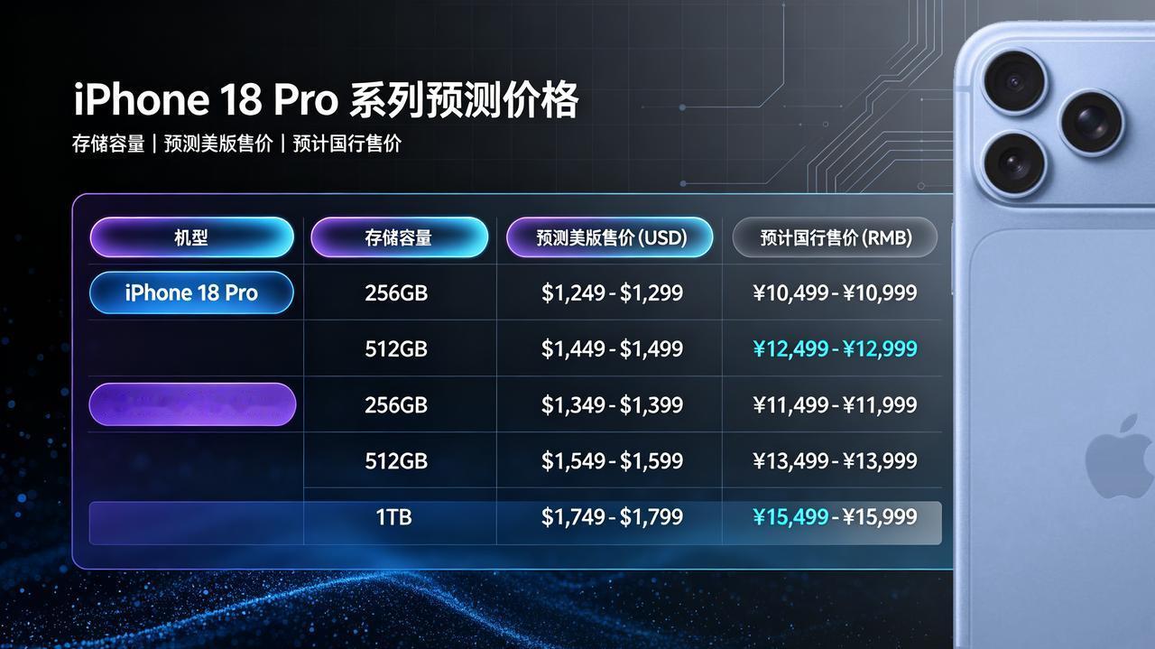 iPhone18Pro系列价格预测