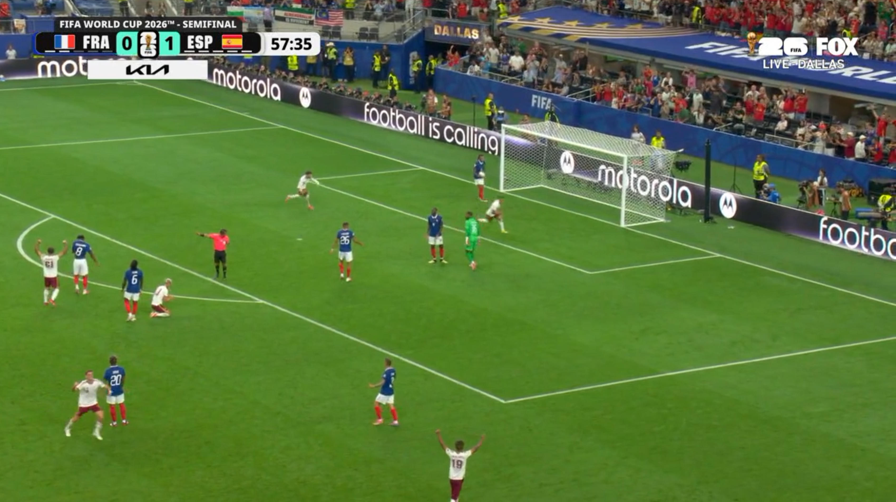 2026国际足联世界杯 半决赛法国对阵西班牙BO1，58分钟，西班牙再次进球！西