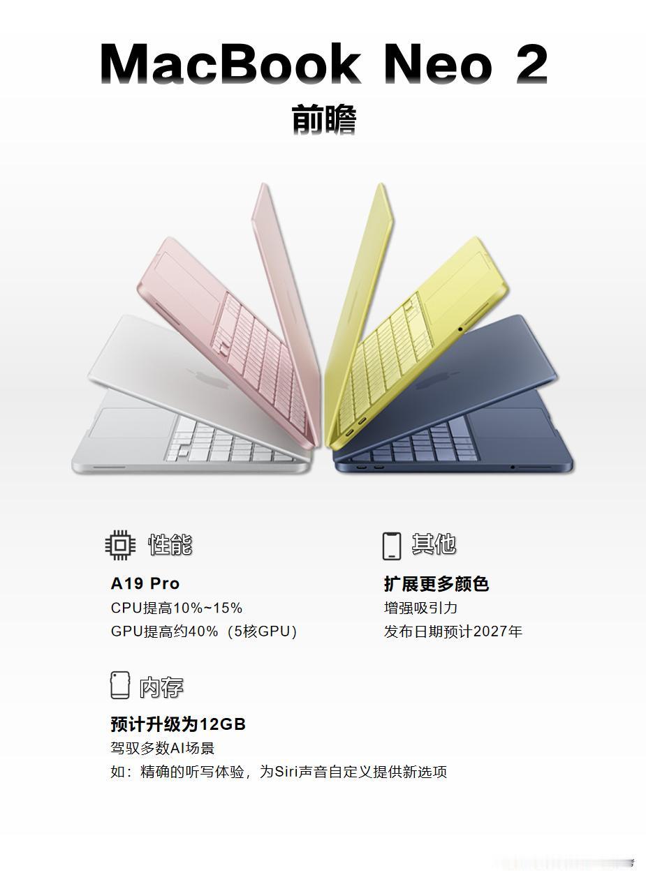 苹果Macbook Neo2配置提前看！苹果今年3月推出的入门轻薄本Macboo