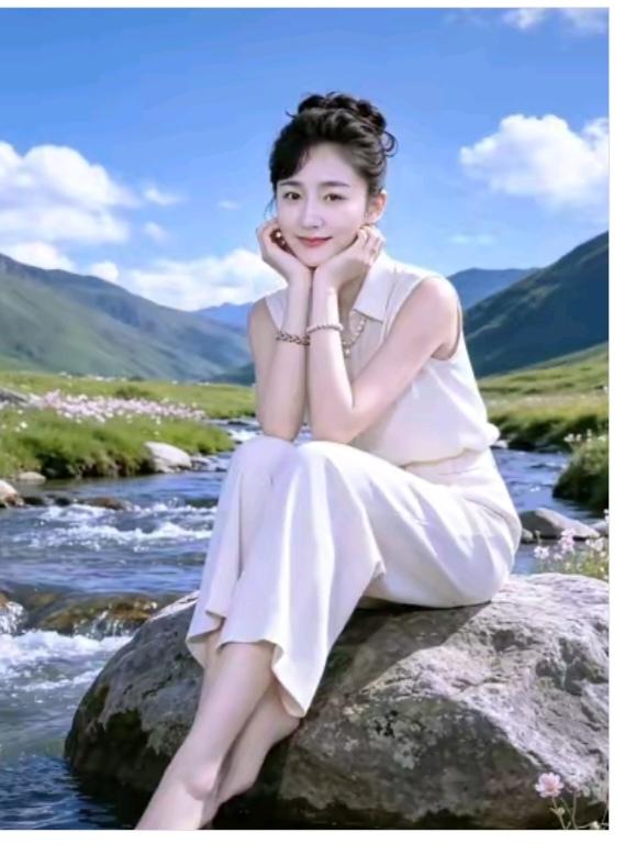 无题
美女周末去踏青；
一路走到小河边；
眼前有块大石头；
何不坐下把她歇；
手