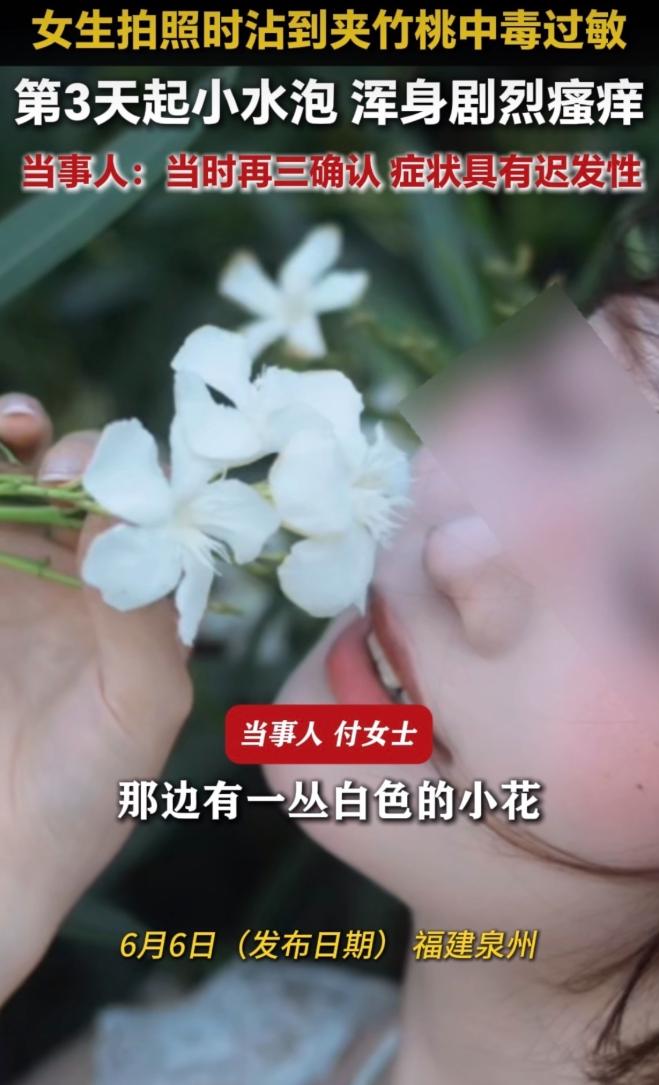 只因贪恋一抹白花颜值，女子嘴含鲜花拍照，短短三天后身体惨遭毒素反噬。
 
这场看