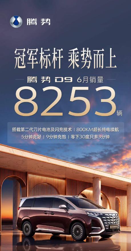 现在市面上六座车型扎堆，竞争相当激烈，但腾势D9依然能交出一份月销8253辆的成