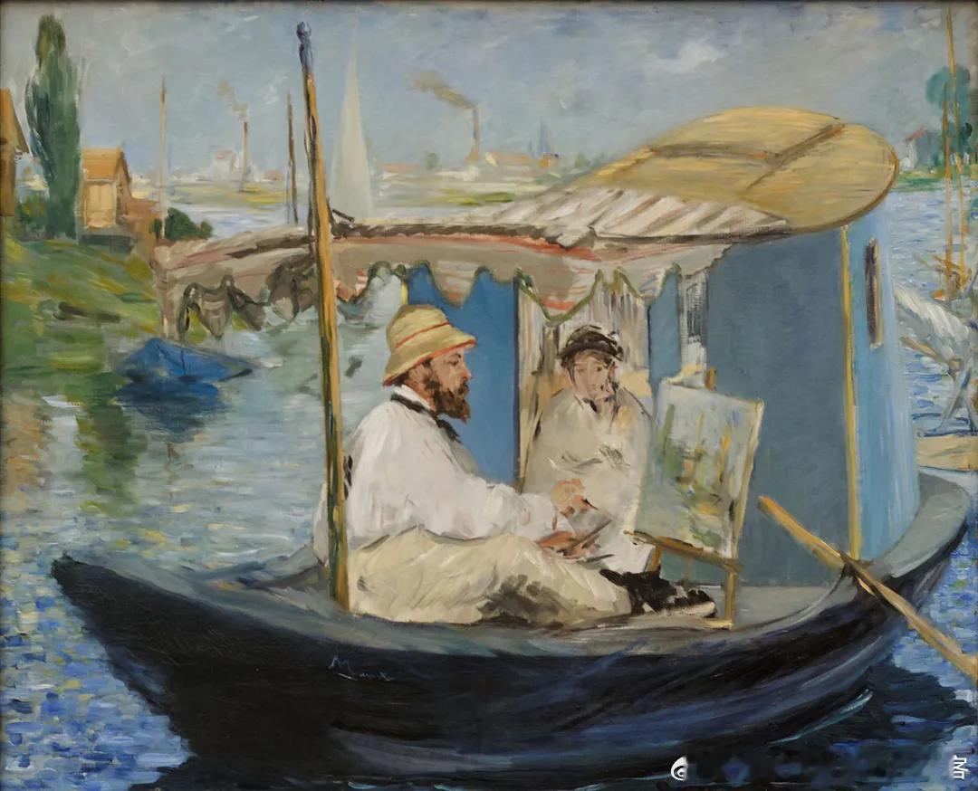 《莫奈在他的工作室船上》（Monet in his Studio Boat），爱