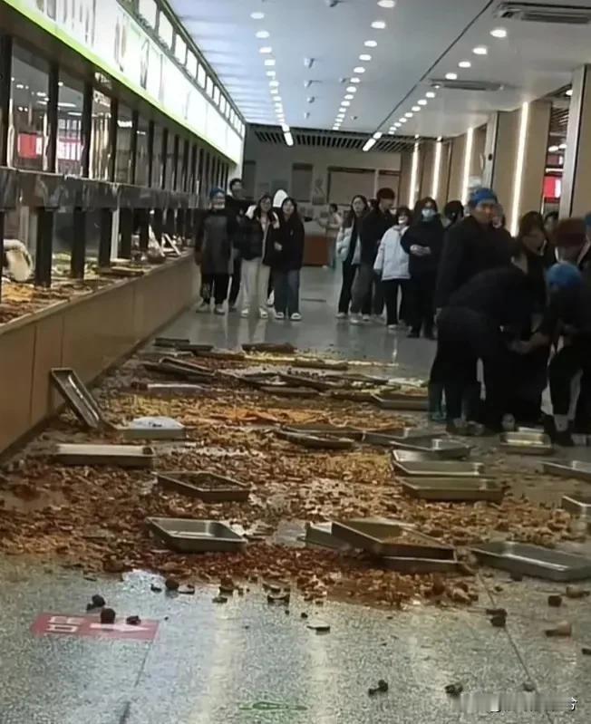 合肥工业学校食堂阿姨吵架掀翻饭菜，校方：全部辞退。辞退闹事园工，做的好、及时，但