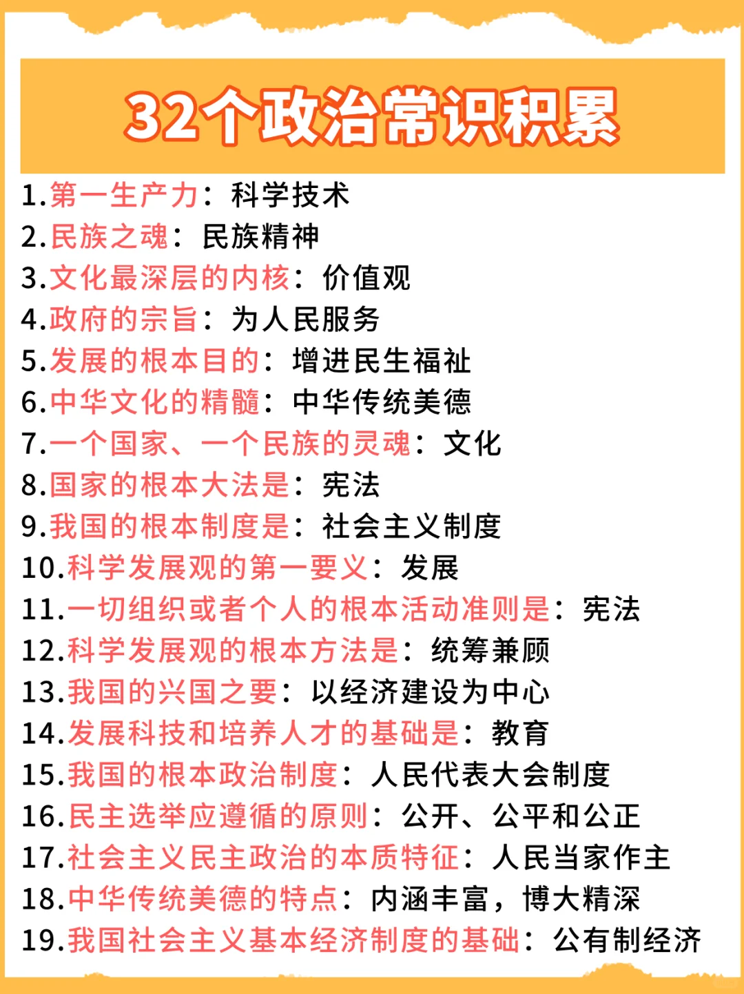 马上背！32个政治常识积累