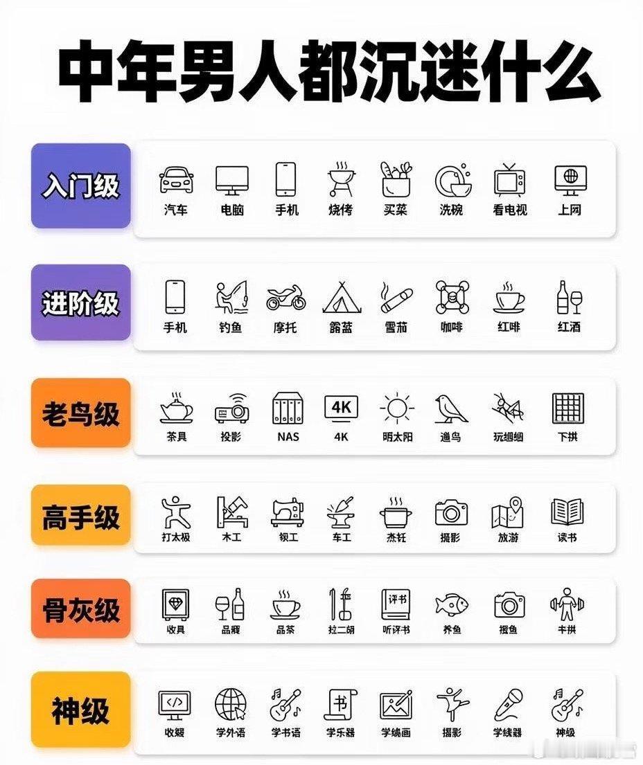 顶级中年人的爱好，和小孩子上的兴趣班差不多 